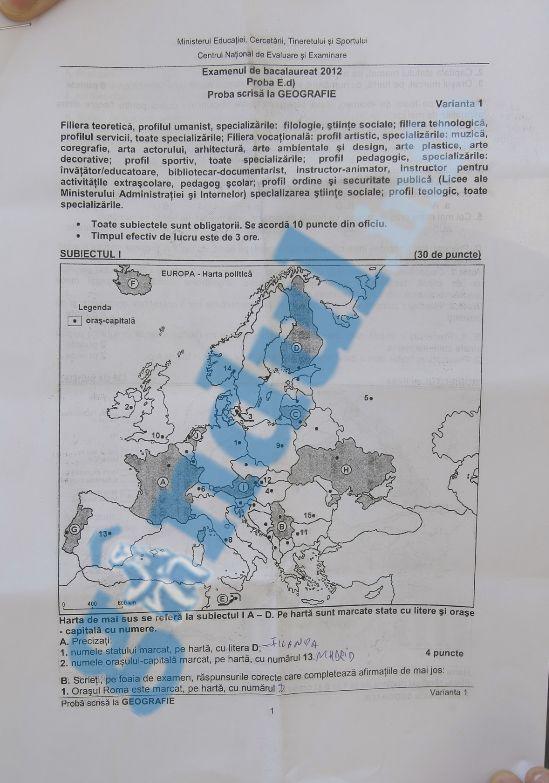 BACALAUREAT 2012 - Vezi subiectele la geografie 155676