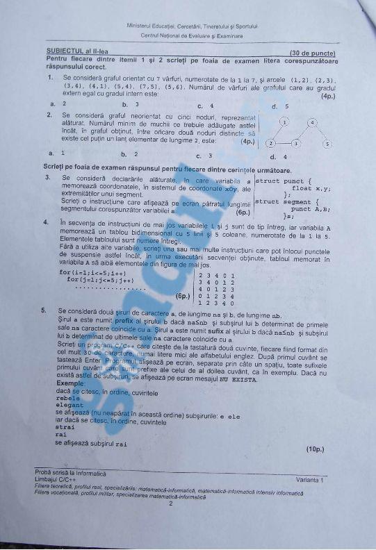 BACALAUREAT 2012 - Vezi subiectele la informatică 155710
