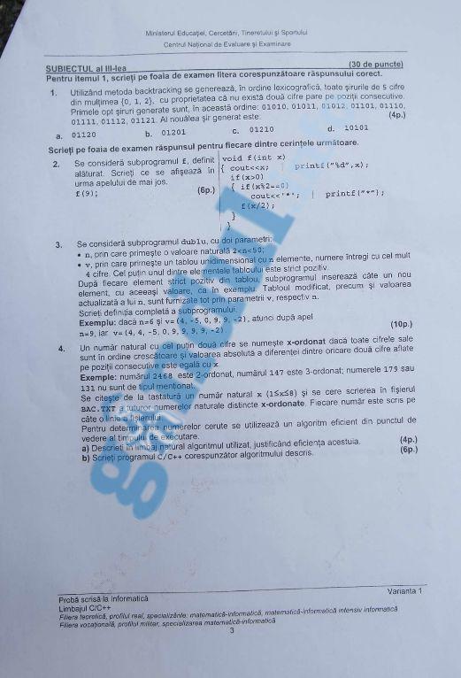 BACALAUREAT 2012 - Vezi subiectele la informatică 155711