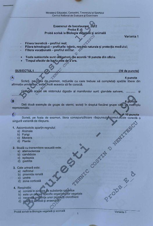 BACALAUREAT 2012. Vezi subiectele la proba de biologie 155677
