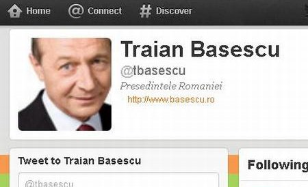Who is president Băsescu following on Twitter and what important person in his life is missing from the list