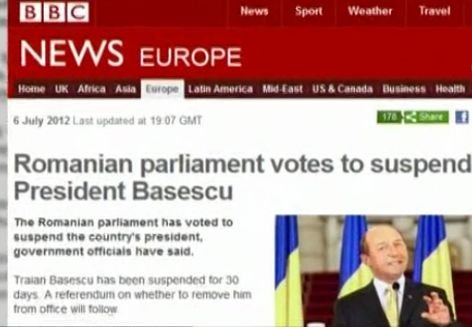 Suspendarea preşedintelui Basescu face înconjurul lumii. Referendumul, în ziare şi televiziuni de pe toate continentele 