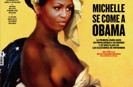 Prima Doamnă a SUA, o sclavă cu sânul dezgolit pe coperta unei reviste spaniole
