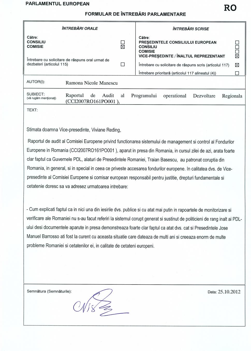 Ramona Mănescu: Oficialii CE erau la curent cu problema corupţiei din România, în timpul guvernării PDL, dar au ales să tacă 174817