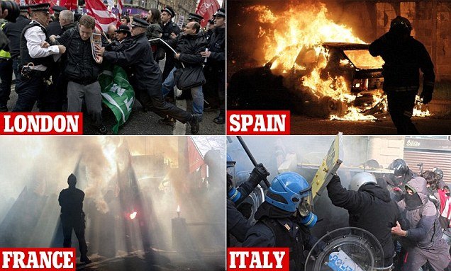 Violenţe EXTREME în Europa. Ziua protestelor anti-austeritate s-a transformat în război. Sute de protestatari, arestaţi