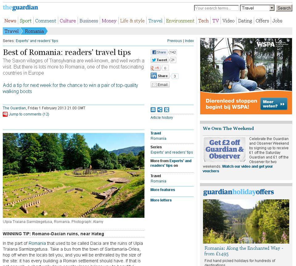 Britanicii de la "The Guardian" ne laudă destinaţiile turistice. Complexul arheologic Ulpia Traiana Sarmizegetusa, în top 191136