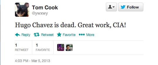 Ce a apărut pe Twitter la câteva minute după ce a fost anunţată moartea lui Chavez. Mulţi erau americani 196794