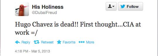 Ce a apărut pe Twitter la câteva minute după ce a fost anunţată moartea lui Chavez. Mulţi erau americani 196796