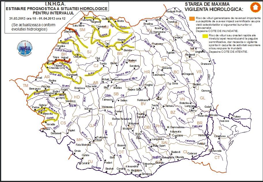 CODUL PORTOCALIU de inundaţii, prelungit până luni la 12.00. Vezi zonele afectate 201218