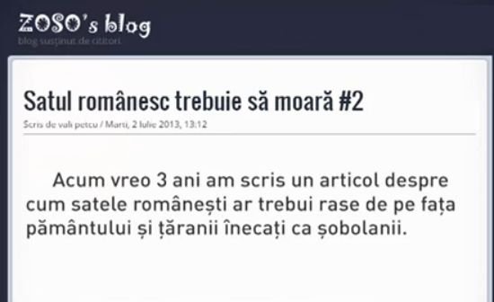 &quot;Satul românesc trebuie să moară&quot;. Bloggerul lui Traian Băsescu incită la genocid