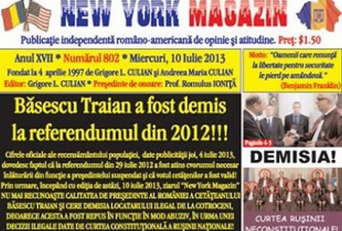 New York Magazine nu-l mai recunoaşte pe Traian Băsescu drept preşedinte al României