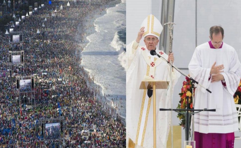 Papa Francisc, primit cu urale de mulţimea de credincioşi de la Rio. Călugăriţe şi turiste în bikini, la slujba de pe plaja Copacabana  219227