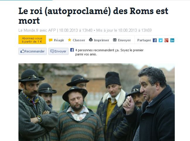 Decesul &quot;regelui&quot; autoproclamat al romilor, Florin Cioabă, în presa franceză