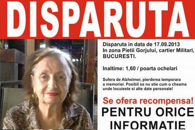 Apel pentru găsirea unei persoane care a dispărut în Bucureşti. Cei care au văzut-o pe bătrână sunt rugaţi să sune la 112