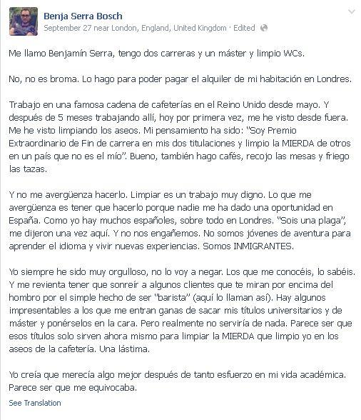 Mesajul postat pe Facebook care arată realitatea deprimantă din Spania 228124