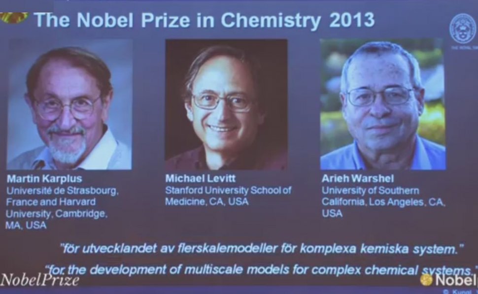 Premiul Nobel pentru Chimie 2013 le-a fost acordat cercetătorilor Martin Karplus, Michael Levitt şi Arieh Warshel