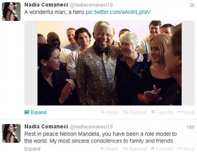 Nadia Comăneci: Nelson Mandela, un model de urmat, un erou şi un om minunat