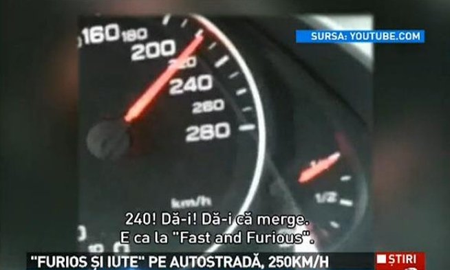 &quot;Furios şi iute&quot;. Un tânăr s-a filmat când mergea cu 250 km/h pe autostradă