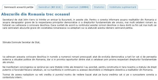 Peste 92.000 de oameni AU SEMNAT petiţia &quot;Abuzurile din România trec oceanul&quot;