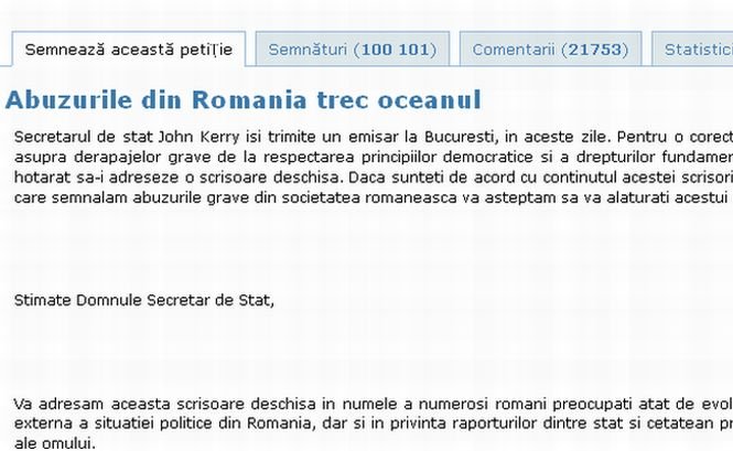 Cea mai semnată petiţie din România, iniţiată de Antena 3, a strâns peste 103.000 de semnături
