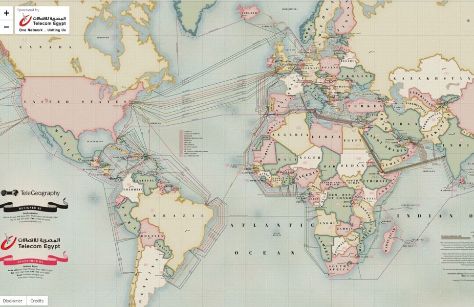INEDIT: Harta reţelei de cabluri submarine care formează INTERNETUL de astăzi 
