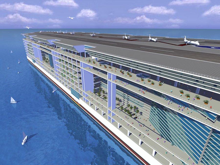Primul ORAŞ PLUTITOR construit de om. Vaporul are 25 de etaje, ŞCOLI, parcuri şi spital. 70.000 de oameni vor putea locui pe el 253515