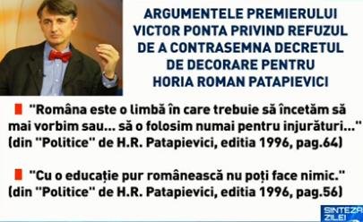 SINTEZA ZILEI. Motivele pentru care Ponta a refuzat contrasemnarea decretelor de decorare pentru Horia-Roman Patapievici şi Mircea Mihăieş