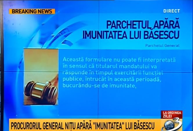 La ordinea zilei. Parchetul General apără imunitatea lui Traian Băsescu