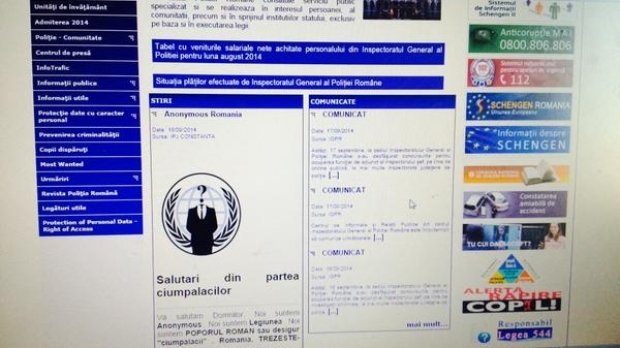 Site-ul Poliţiei Române, SPART de hackerii Anonymous. &quot;Salutări din partea ciumpalacilor!&quot;