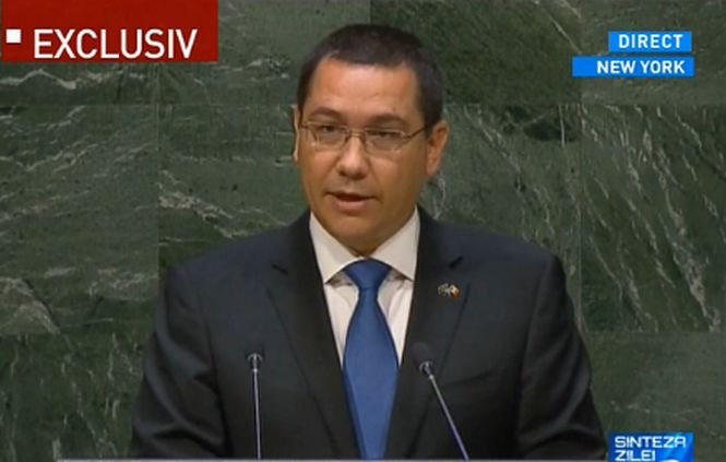 Victor Ponta, discurs în plenul Adunării Generale ONU: Respingem orice formă de presiune asupra statelor care vor să adere la UE