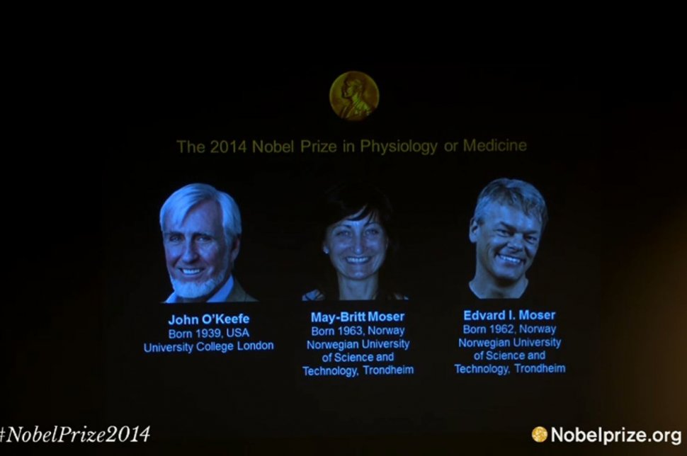 Premiul Nobel pentru Fiziologie şi Medicină 2014, acordat cercetătorilor John O'Keefe, May-Britt Moser şi Edvard Moser 