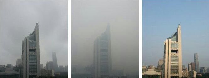 Vezi nivelul incredibil de poluare din Beijing. Un bărbat a fotografiat timp de un an aceeaşi clădire