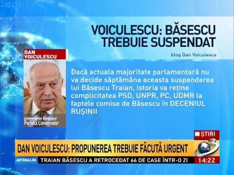 Dan Voiculescu proposes to suspend Traian Băsescu
