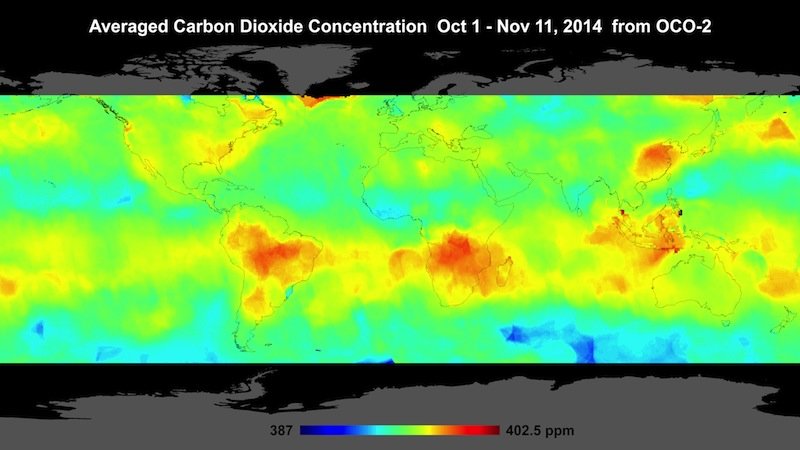 Un satelit NASA a realizat prima hartă care prezintă în detaliu concentraţia de CO2 din atmosfera Terrei