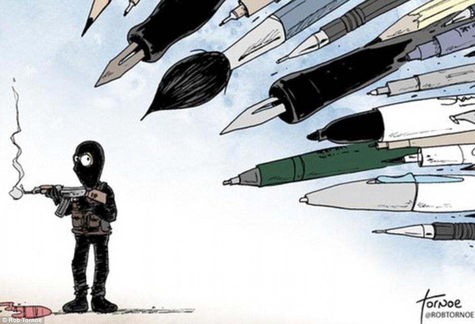 GALERIE FOTO: Sute de caricaturi au împânzit Internetul, în semn de solidaritate faţă de tragedia de la Charlie Hebdo #jesuischarlie 290180