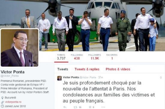 Ponta, message on Twitter in French: I am deeply shocked by the attack in Paris