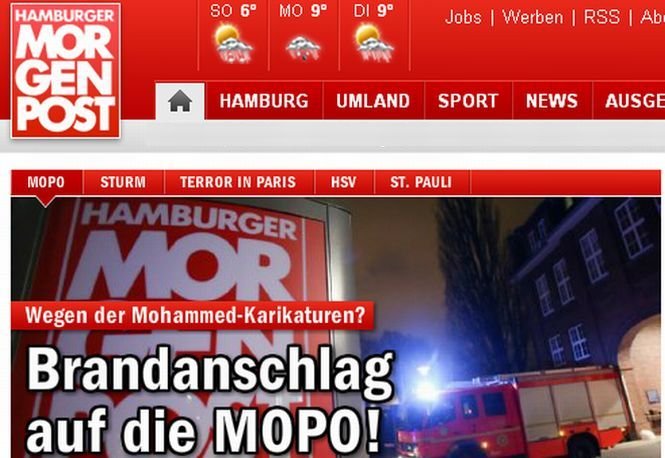 Atac cu dispozitiv incendiar la sediul unui ziar german care a publicat o caricatură cu profetul Mahomed. Două persoane au fost arestate 