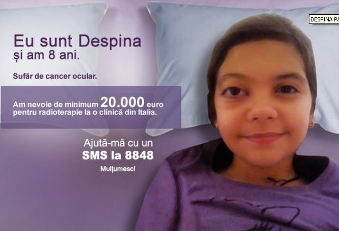 Despina, o fetiţă de 8 ani care suferă de cancer la ochi, are nevoie de ajutorul tău