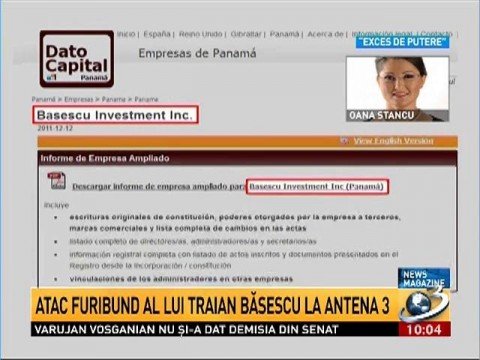  Traian Băsescu attacks Antena 3, after the disclosures about the Panama company. Oana Stancu: The virulence positions him within the expression &quot;the bald man puts his hand on the head &quot;
