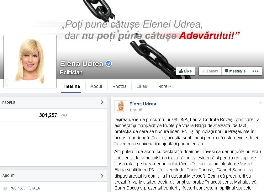 Udrea: Laura Codruţa Koveşi îi protejează pe apropiaţii preşedintelui Iohannis 