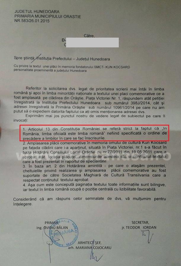 Primarul pesedist din Orăştie, somat să respecte limba oficială de stat 299078