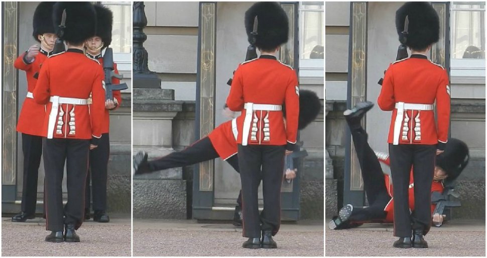 Moment amuzant acolo unde sobrietatea e la ea acasă! Un membru din Garda Reginei s-a făcut de râs în faţa turiştitilor de la Buckingham Palace (VIDEO)
