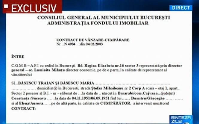 Sinteza Zilei. Contractul care arată cum şi-a dat Traian Băsescu vila din Mihăileanu