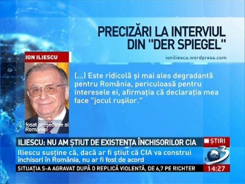 Iliescu: I have not confirmed in any way the existence of any illegal CIA prison in Romania