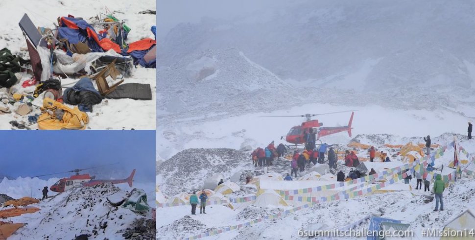 IMAGINI CUTREMURĂTOARE cu distrugerile provocate de avalanşe, pe Everest. Alpiniştii blocaţi pe munte, evacuaţi cu elicopterele 