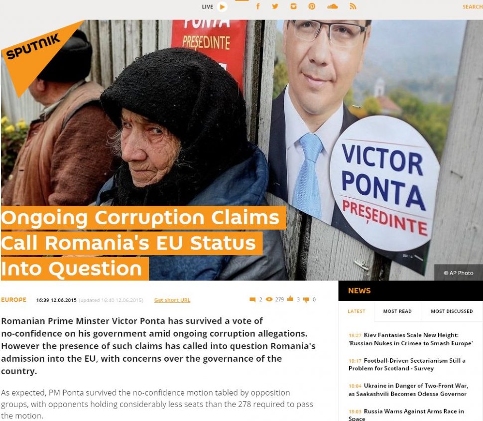 Presa rusă: Suspiciunile la adresa lui Ponta ridică semne de întrebare privind statutul României în UE