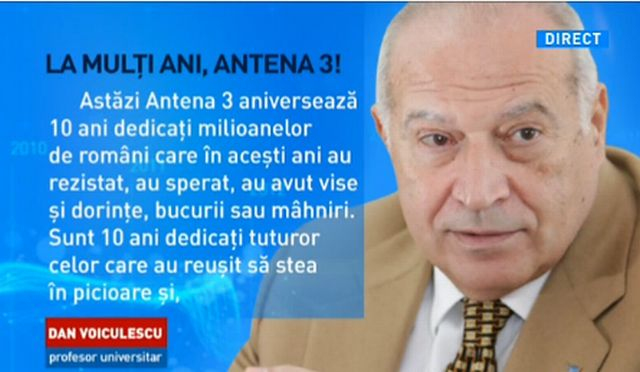 Dan Voiculescu, mesaj pentru români la aniversarea Antenei 3: Aş da oricând 10 ani de libertate pentru ca voi şi oricine din ţara asta să poată gândi liber