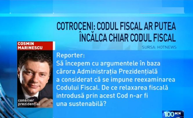Cotroceni: Codul Fiscal ar putea încălca tocmai Codul Fiscal