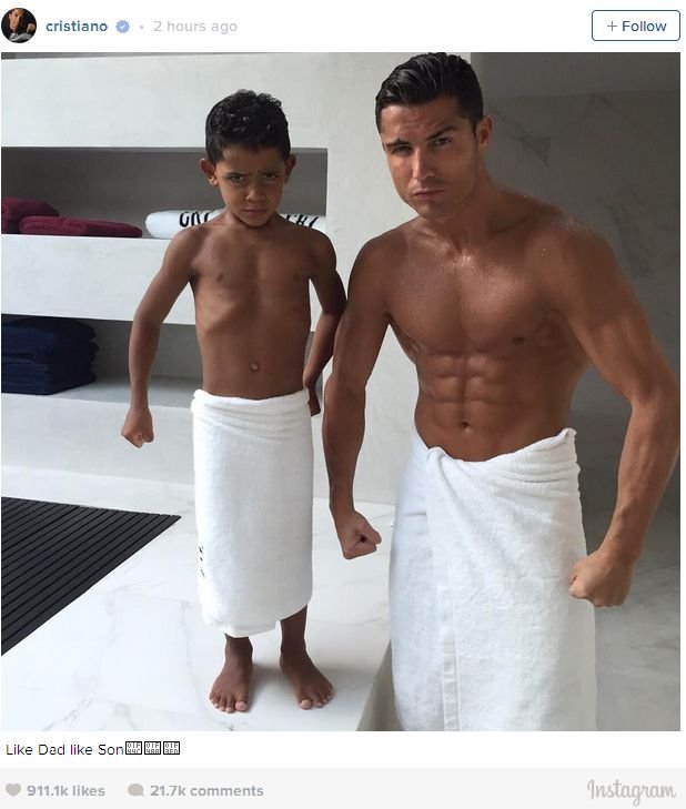 Aşa tată, aşa fiu! Cristiano Ronaldo şi fiul lui, într-un adorabil portret de familie ...pe Instagram