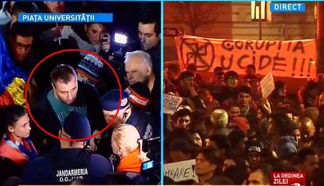 VIDEO Incident la Universitate: Un bărbat cu o pancartă cu mesajul &quot;Iohannis demisia&quot;, apostrofat de ceilalţi protestatari 